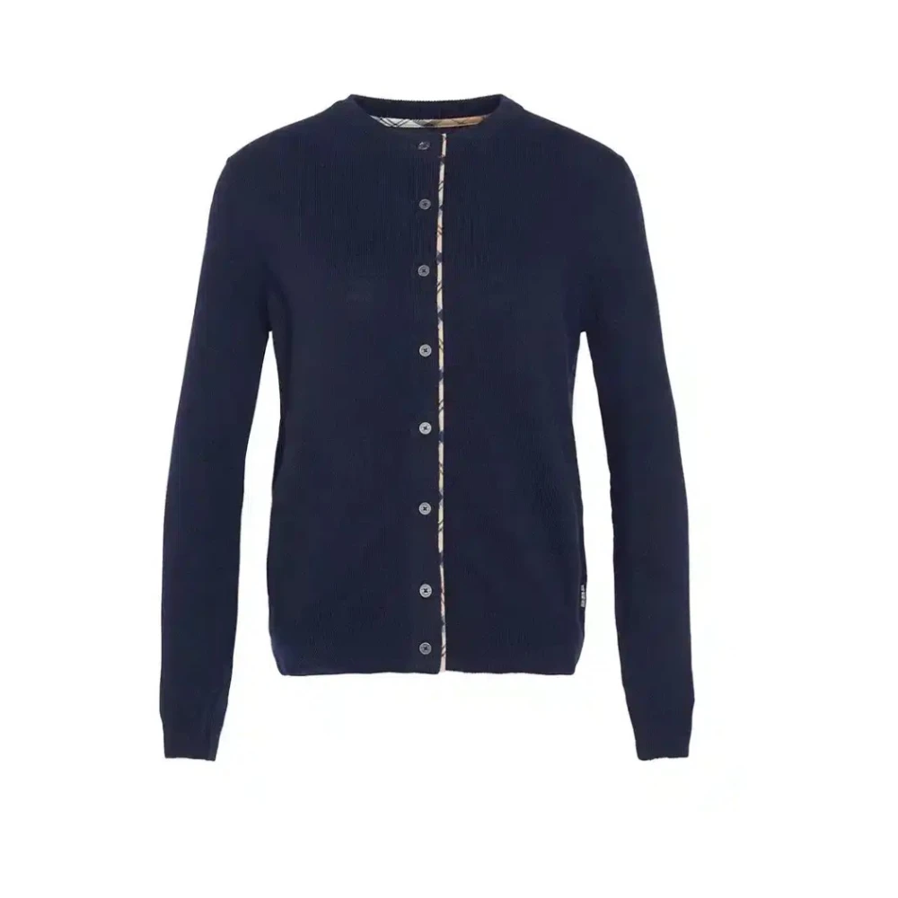 Barbour Blauwe Crewneck Sweater met Tartan Trims Blue Dames