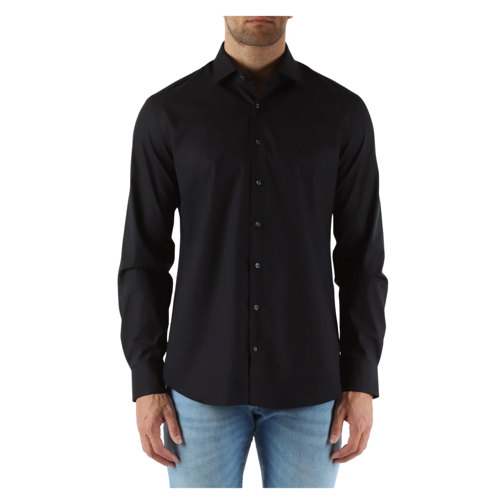 Michael Kors Slim Fit Katoenen Overhemd met Logoborduursel Black Heren