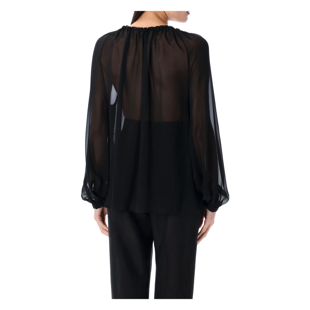 Tom Ford Zwarte Zijden Ruche Blouse Black Dames