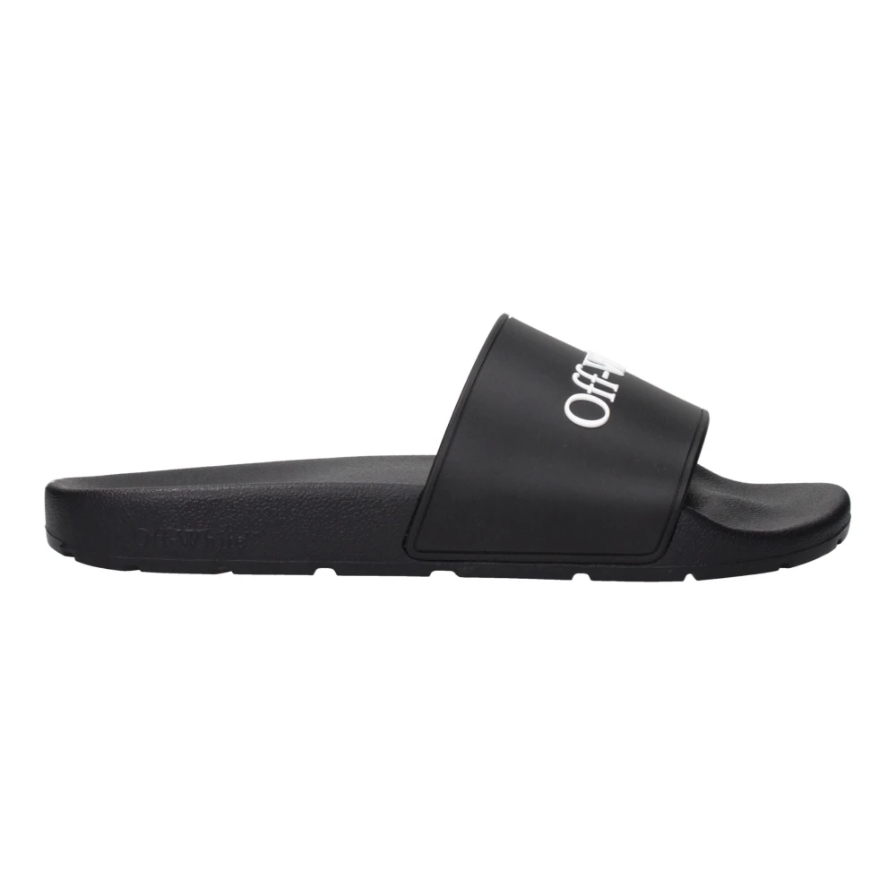 Off White , Sliders, Male, Black, 5 Uk, Black Cotton Slippers Sandals Front Logo