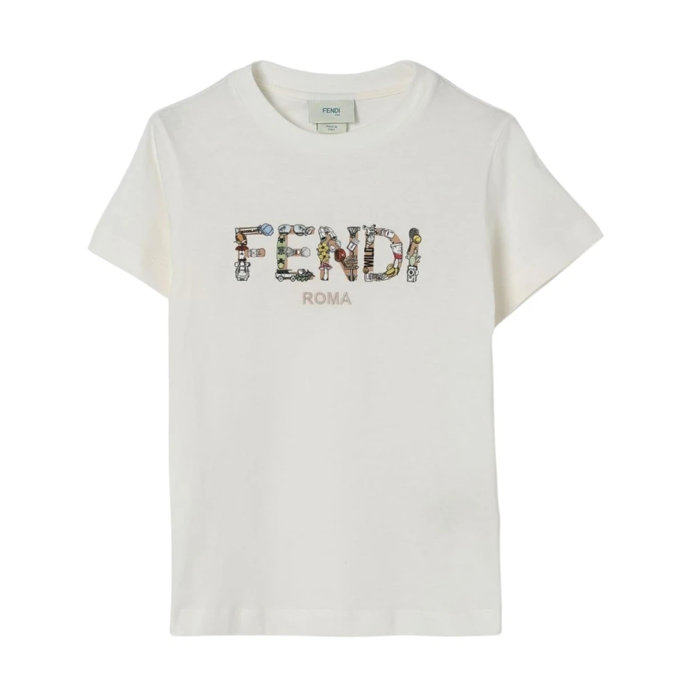 Fendi Unisex Kids White Kids Short Sleeve T-Shirts, 6 Y, Printed Graphic Tee