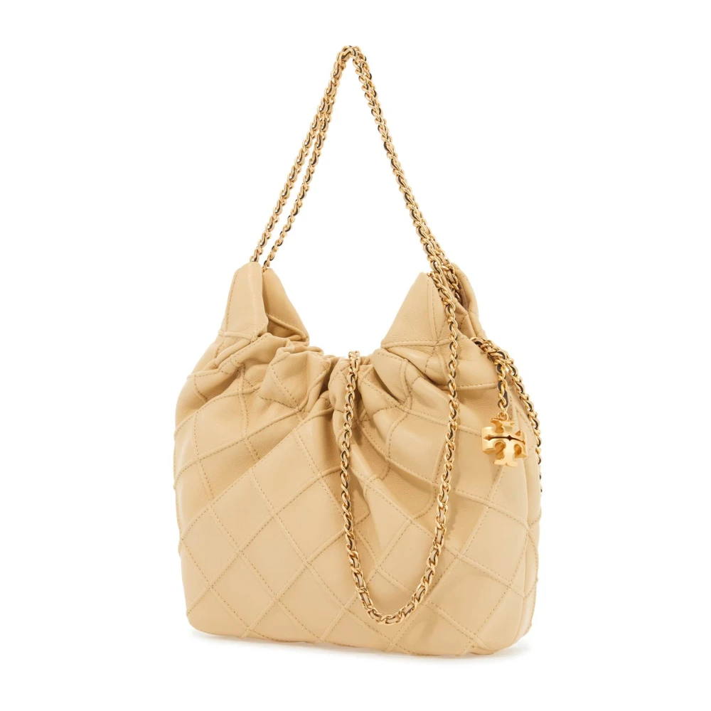 TORY BURCH Gewatteerde Leren Mini Tas met Gerimpelde Rand Beige Dames
