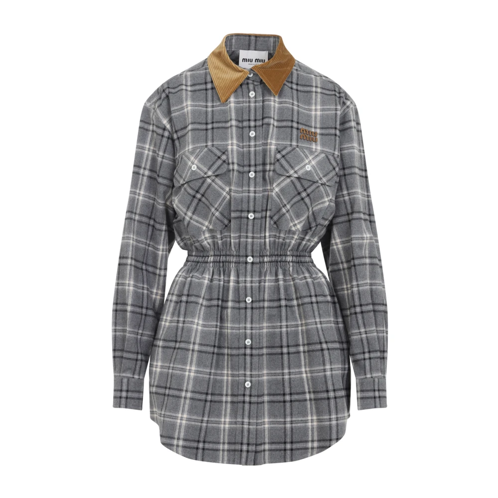 Miu Miu Women's Gray Cotton Dress - Shirt Dresses - M - Dresses