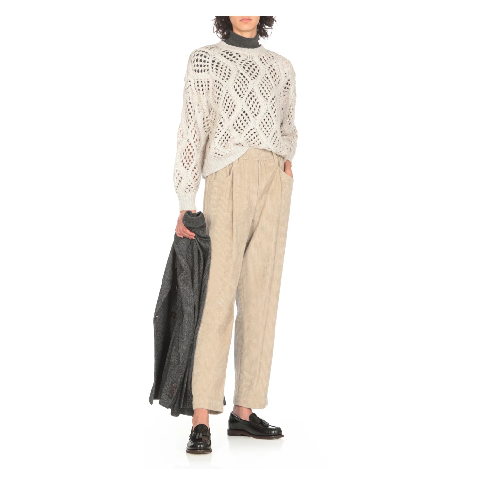 BRUNELLO CUCINELLI Ivoor Kasjmier Trui met Lurex Details Beige Dames