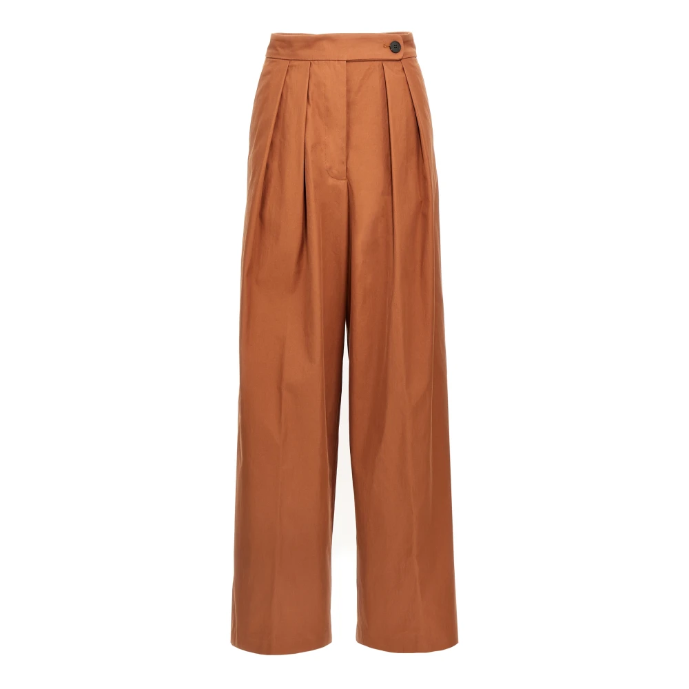 Dries Van Noten Women's Brown Wide Trousers, 2XS, Pamplona Cotton Trousers
