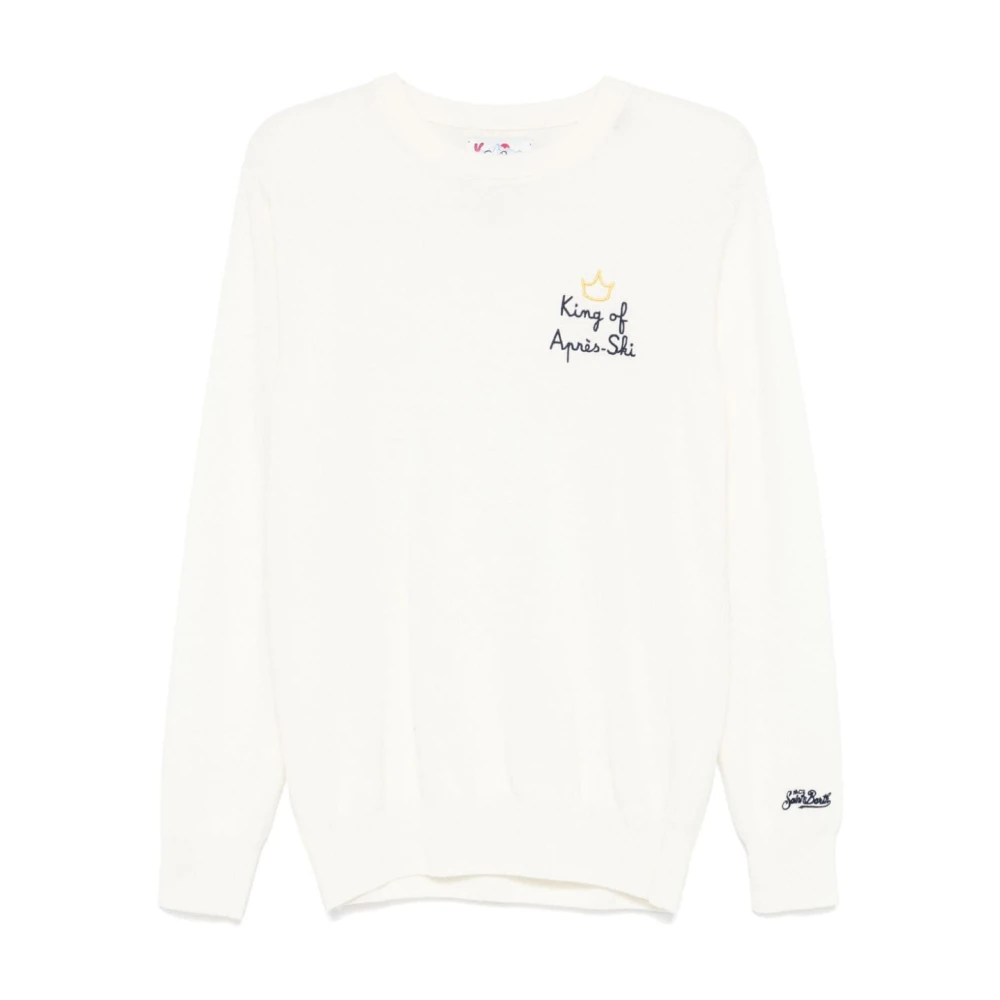 MC2 Saint Barth Jacquard Sweater Roomwit Lange Mouw Geribbeld Beige Heren
