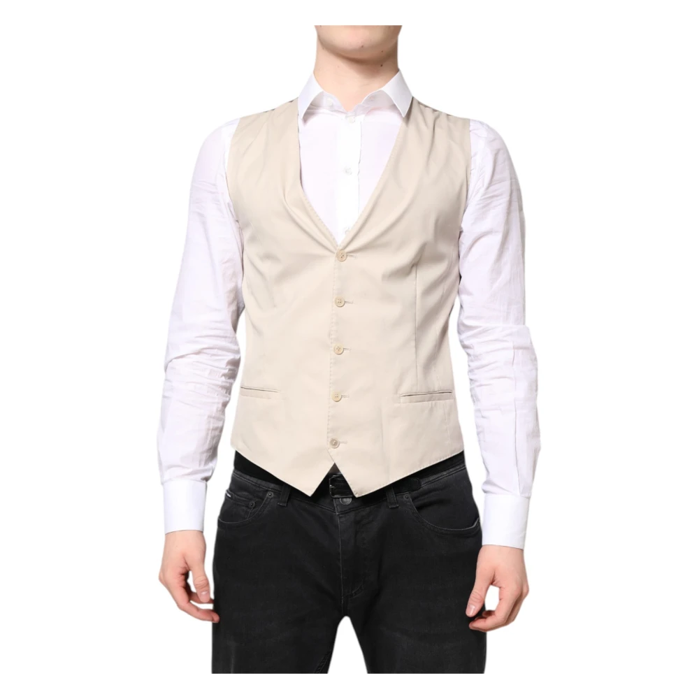 Dolce & Gabbana Waistcoats, Male, M, Formal Gray Dress Waistcoat Vest Beige