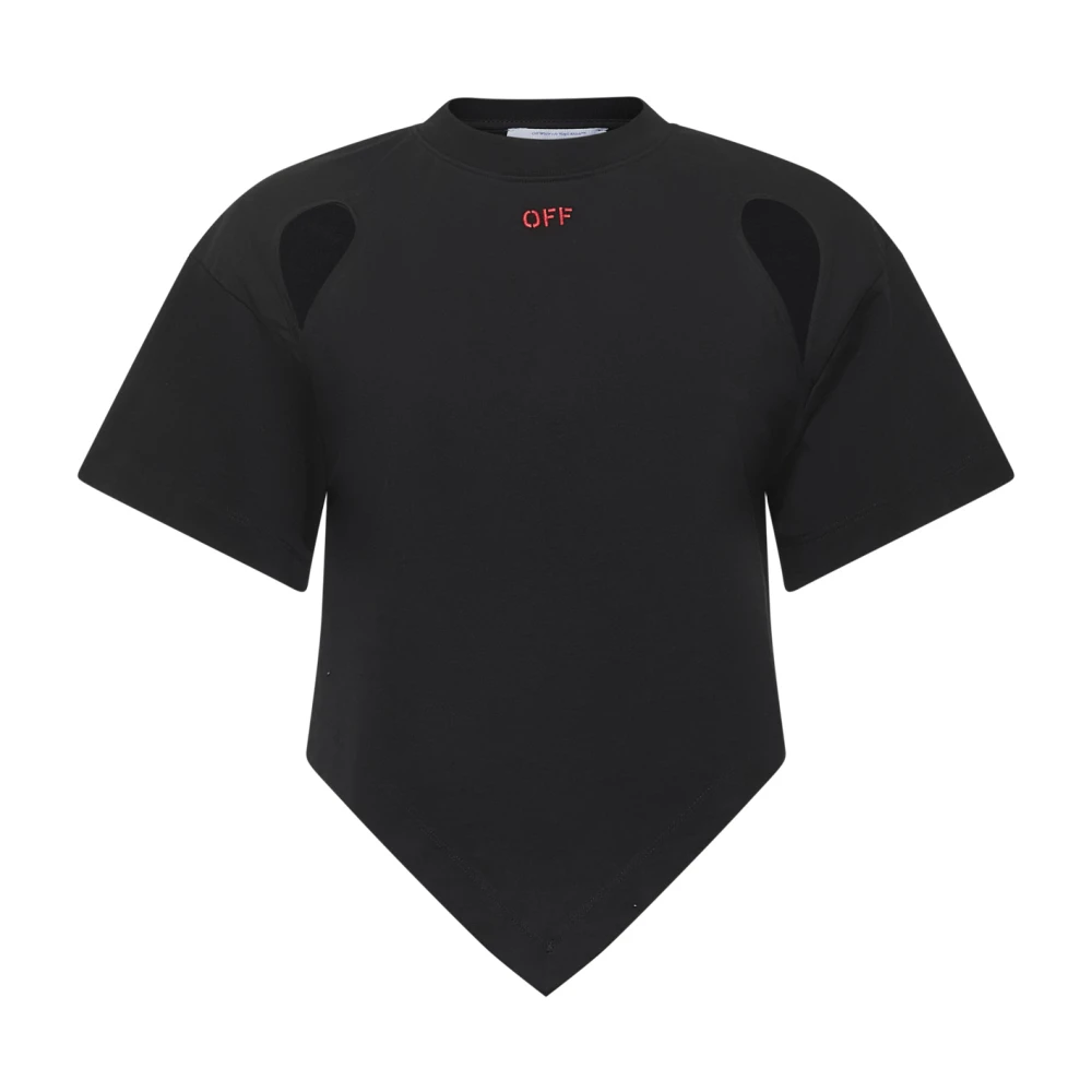 Off White Zwarte katoenen T-shirt met rode logo Black Dames