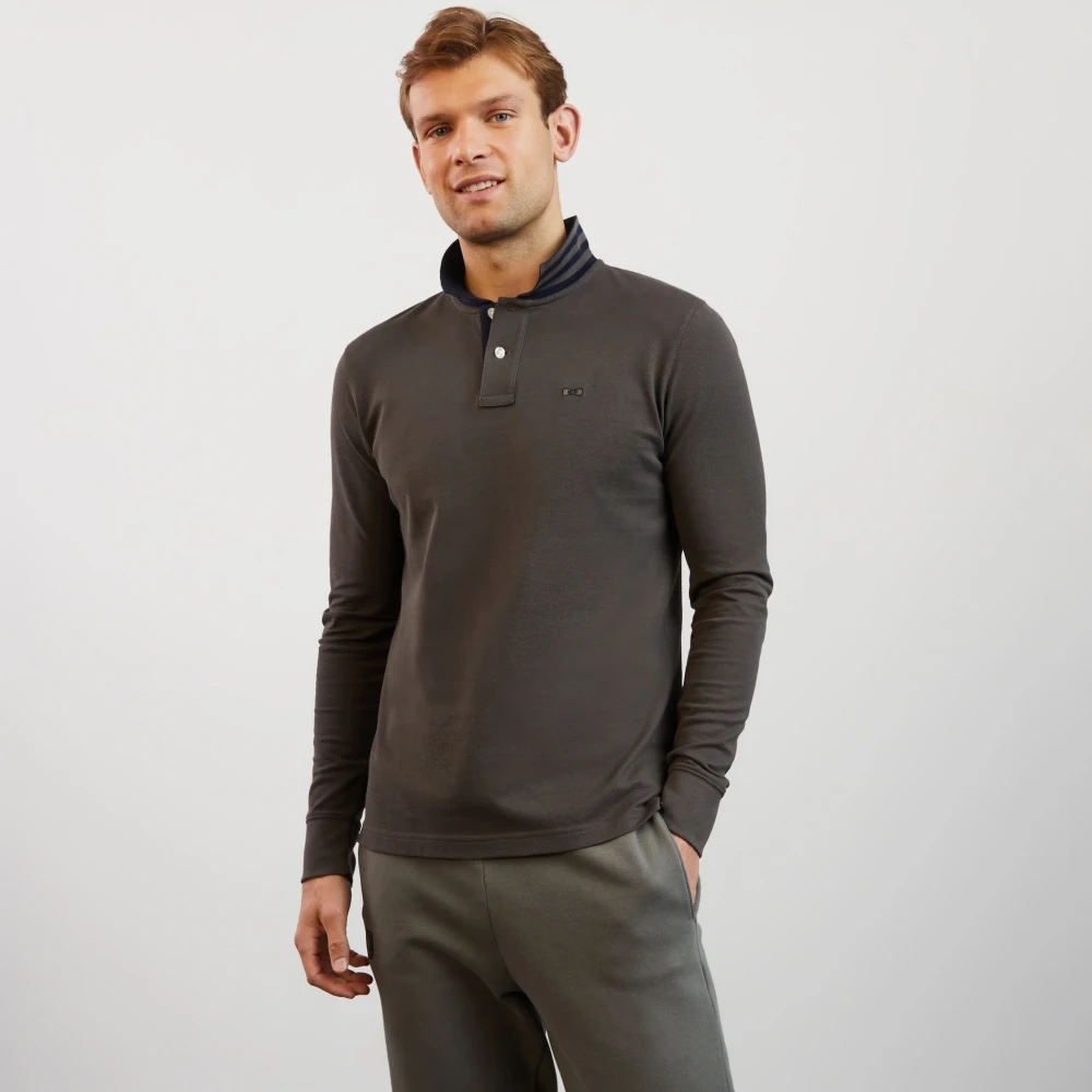 Eden Park Donker khaki poloshirt met lange mouwen Green Heren