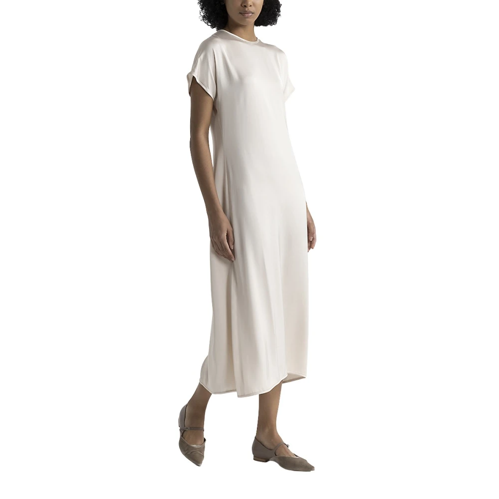 PESERICO Lange viscose satijnen jurk Beige Dames