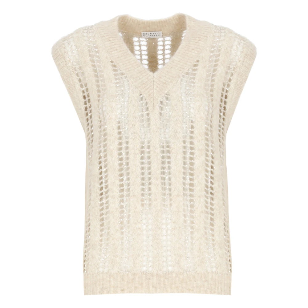 BRUNELLO CUCINELLI Beige Paillet Gebreid Vest Beige Dames