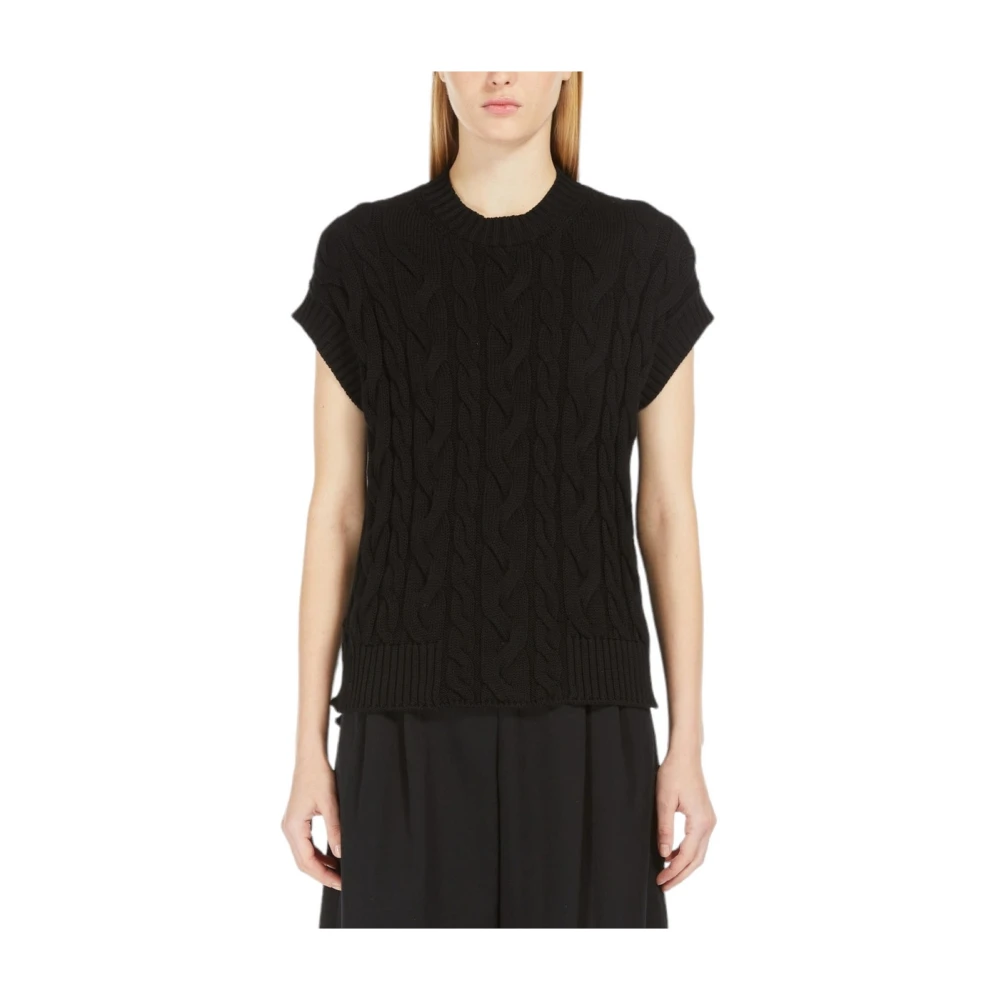 Max Mara Studio Zwarte Katoenen Gilet Boxy Jas Black Dames