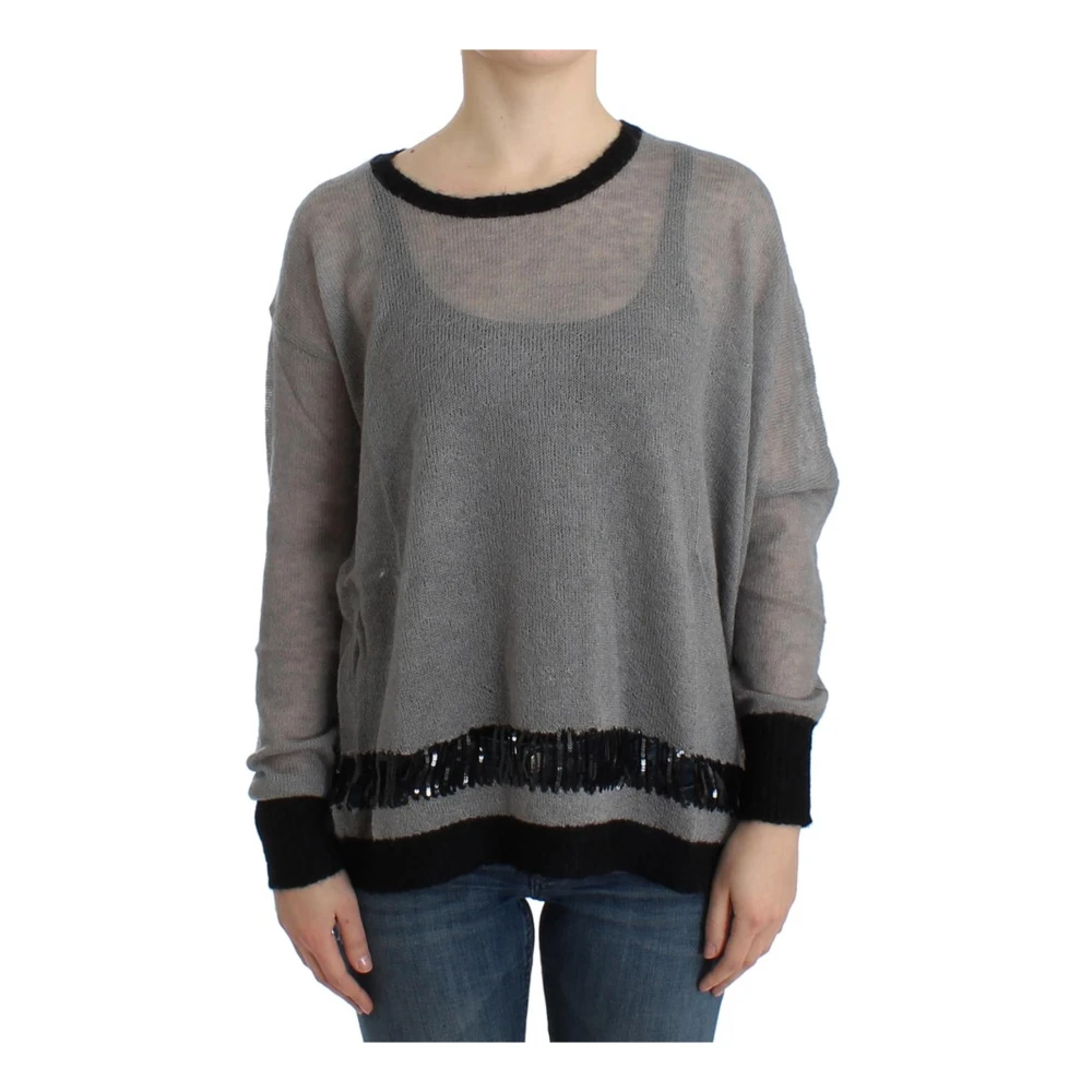 Costume National Women's Gray Lightweight Sweater With Embellished Asymmetric Design
