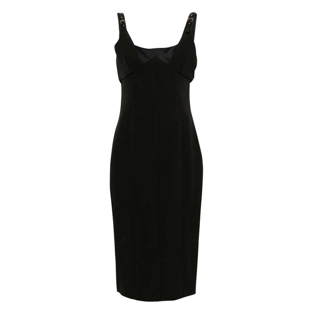 Versace Jeans Couture Zwarte Midi Jurk met Barok Gesp Black Dames