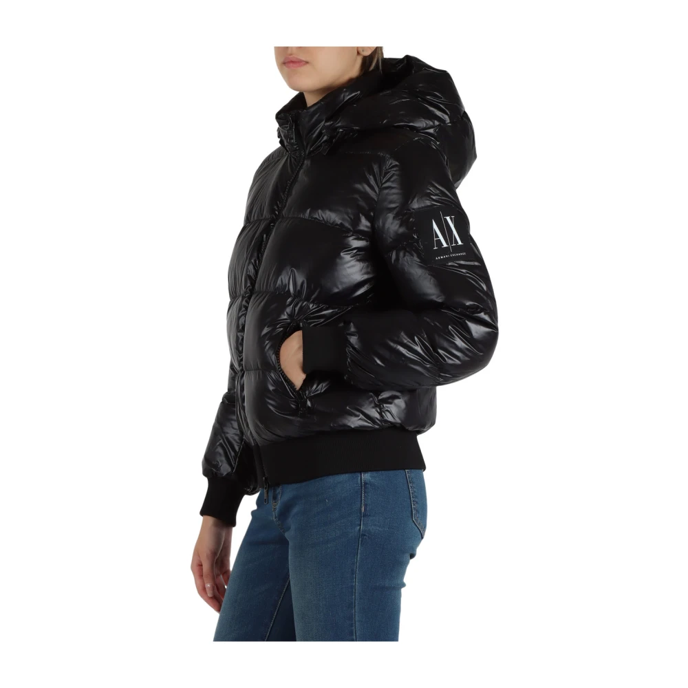 Armani Exchange Korte gewatteerde jas met logopatch Black Dames