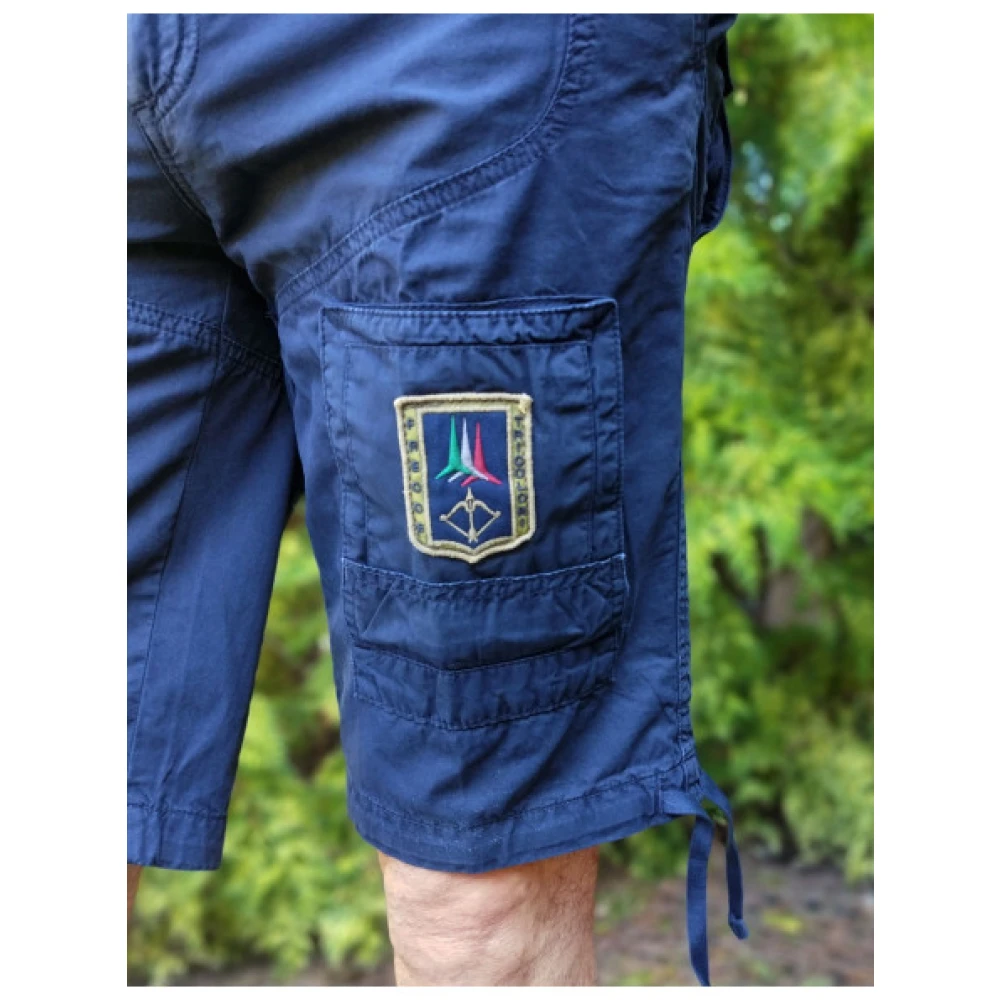 aeronautica militare Katoenen Bermuda Shorts met Militaire Zakken Blue Heren