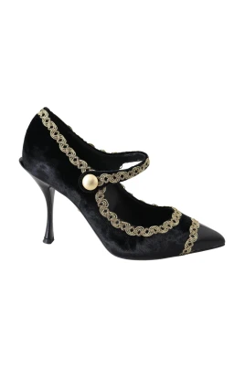 Svart Velvet Mary Jane Pumps