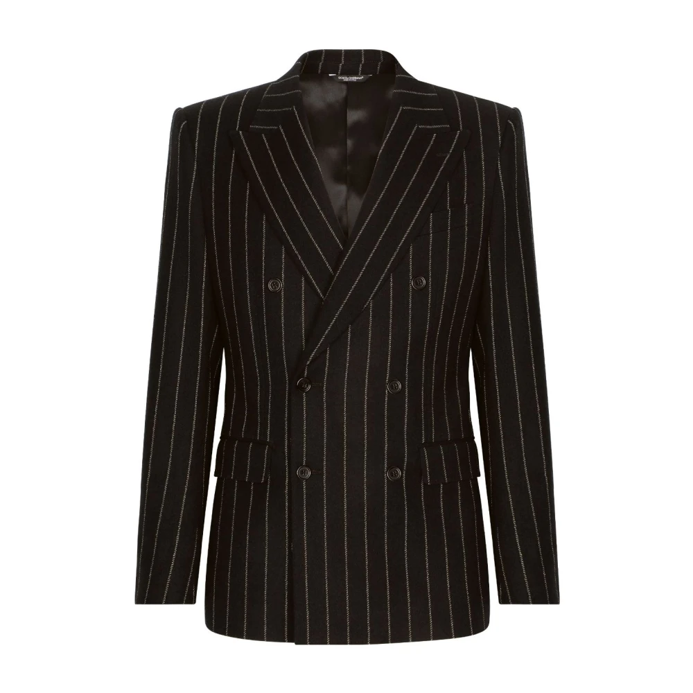 Dolce & Gabbana Men's Black Blazers, Xl, Pinstripe Double-Breasted Blazer