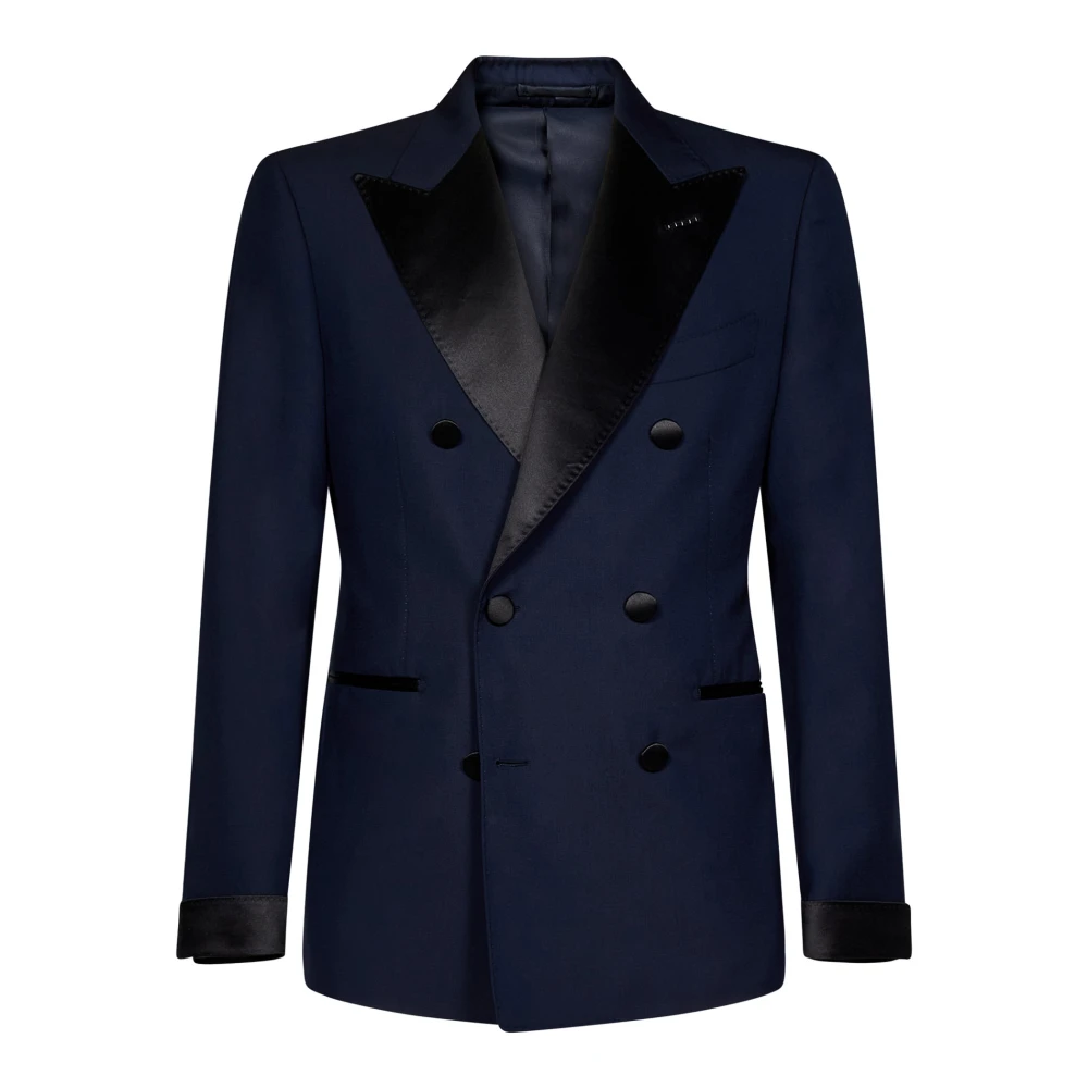 Tom Ford Navy Blue Wool Double-Breasted Blazer Blue Heren