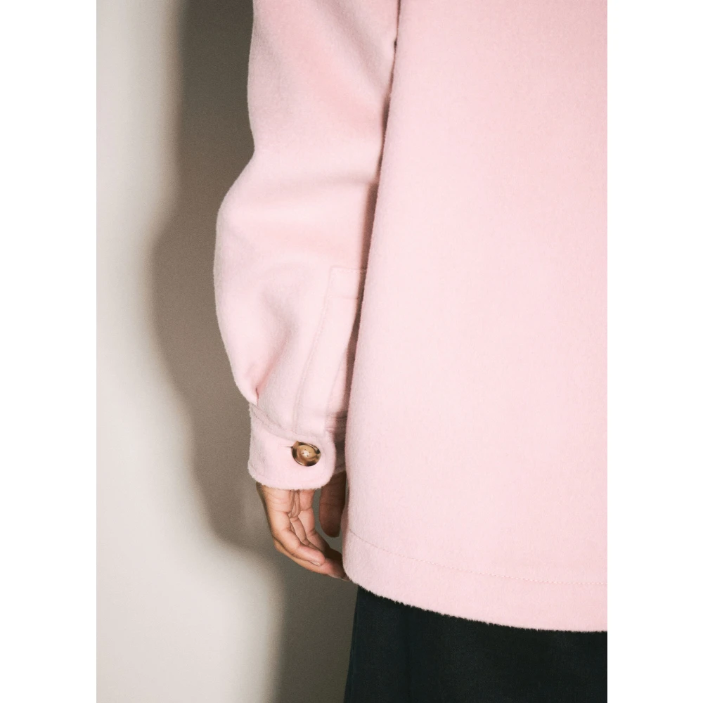 Marni Logo Stitch Wollen Jas Knoopsluiting Pink Dames
