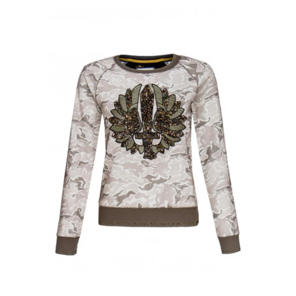aeronautica militare Camouflage Print Sweatshirt met Geborduurd Pailletten Paneel Brown Dames