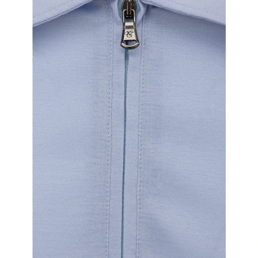 Canali Blauwe Zip Polo Shirt Made in Italy Blue Heren