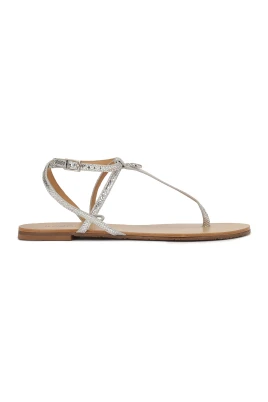 Silver präglad läderplatta sandaler