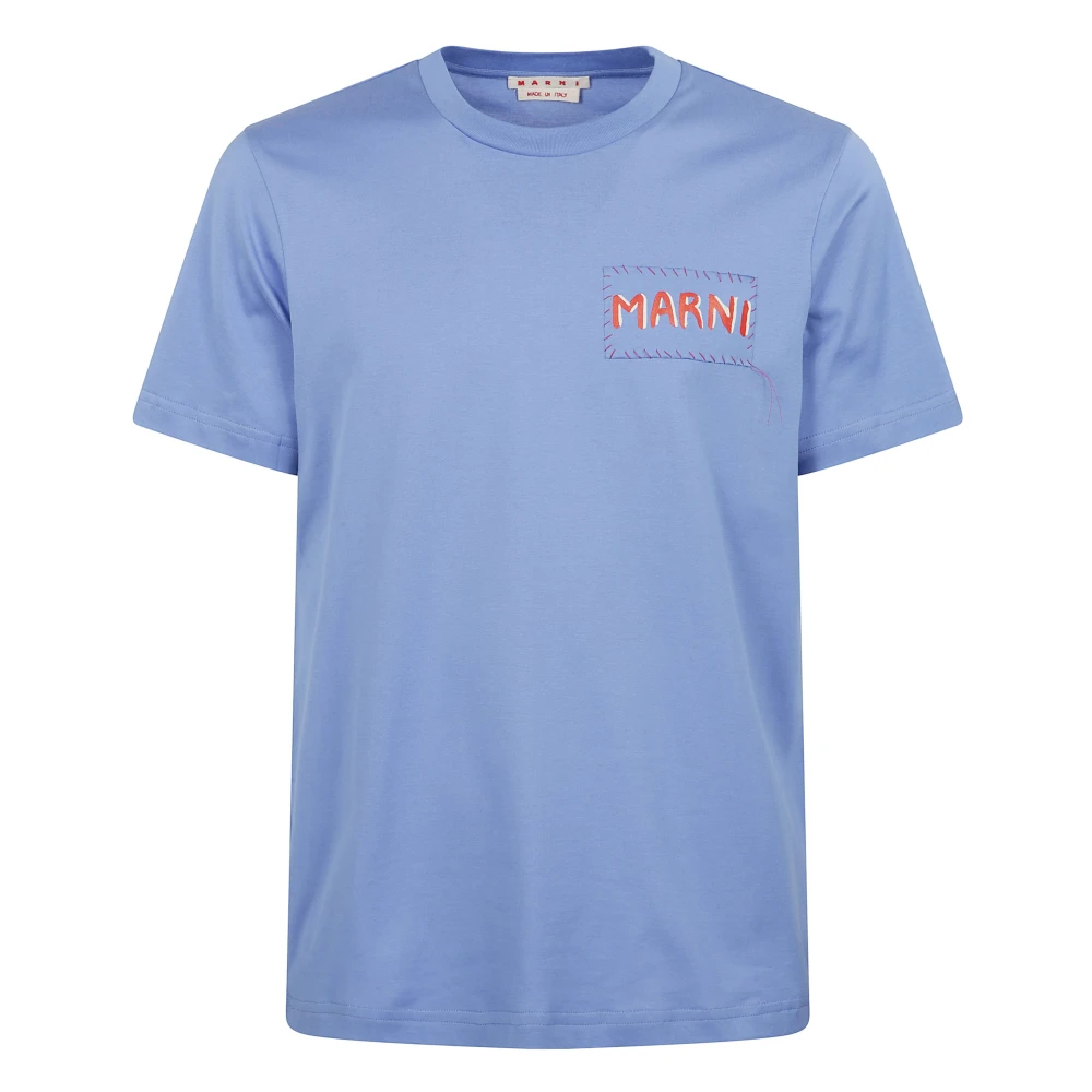 Marni Men's Blue T-Shirts, S, Crew Neck T-Shirt With Logo Application