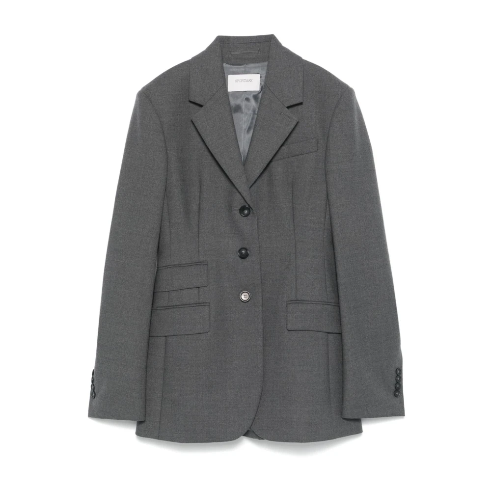 SPORTMAX Grijze Wollen Blend Textuur Jas Gray Dames