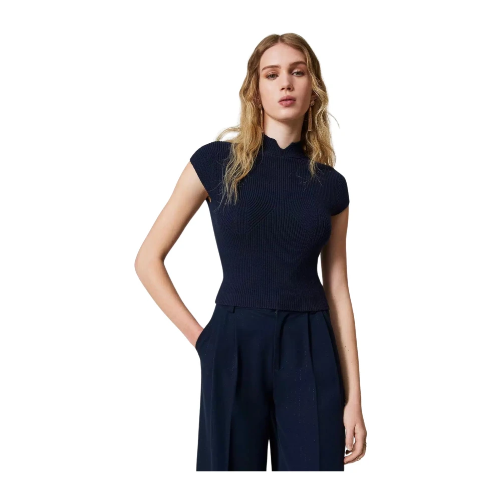Twinset Gebreide Viscose Korte Mouw Trui Blue Dames