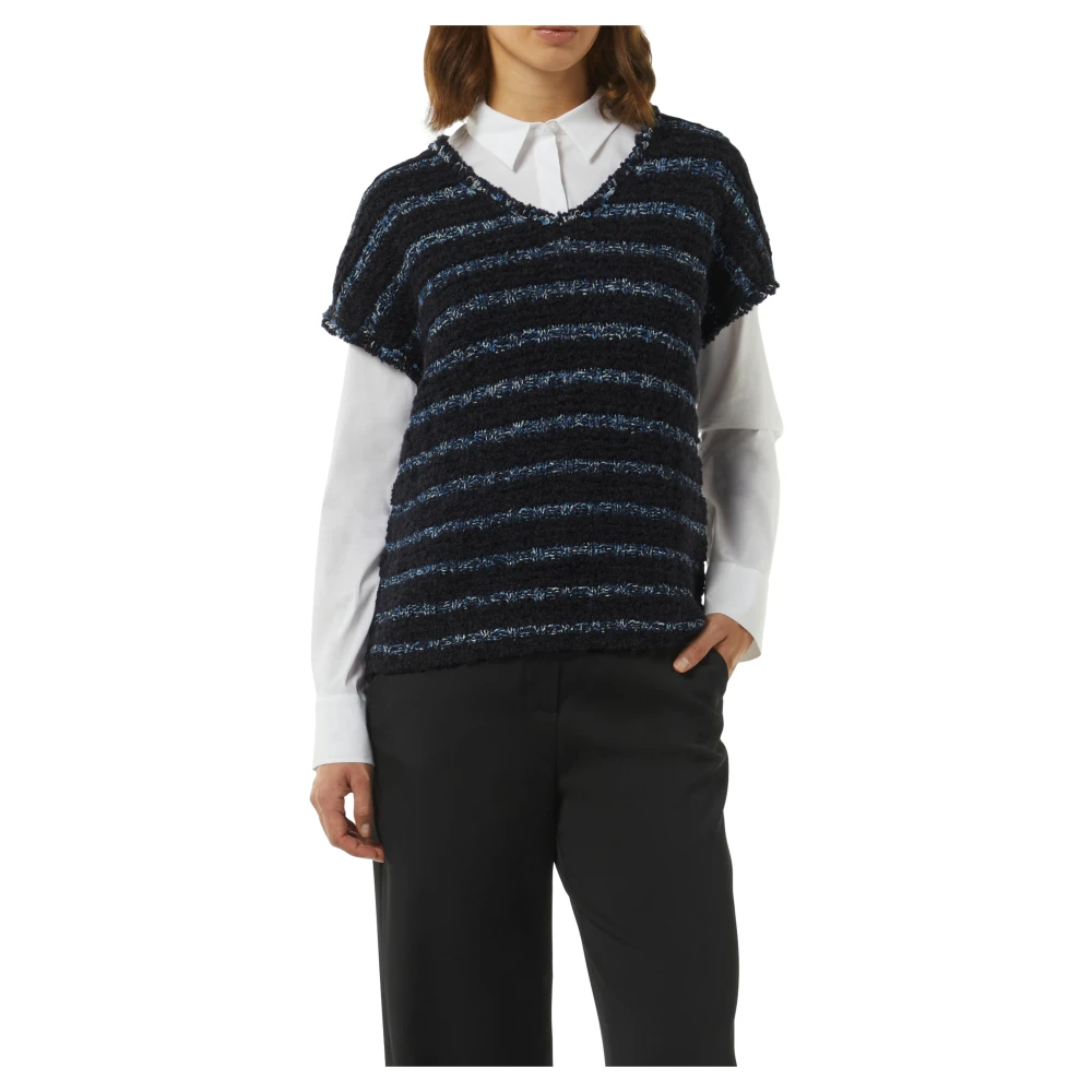 comma Fringe Effect Gebreide Sweater Vest Blue Dames