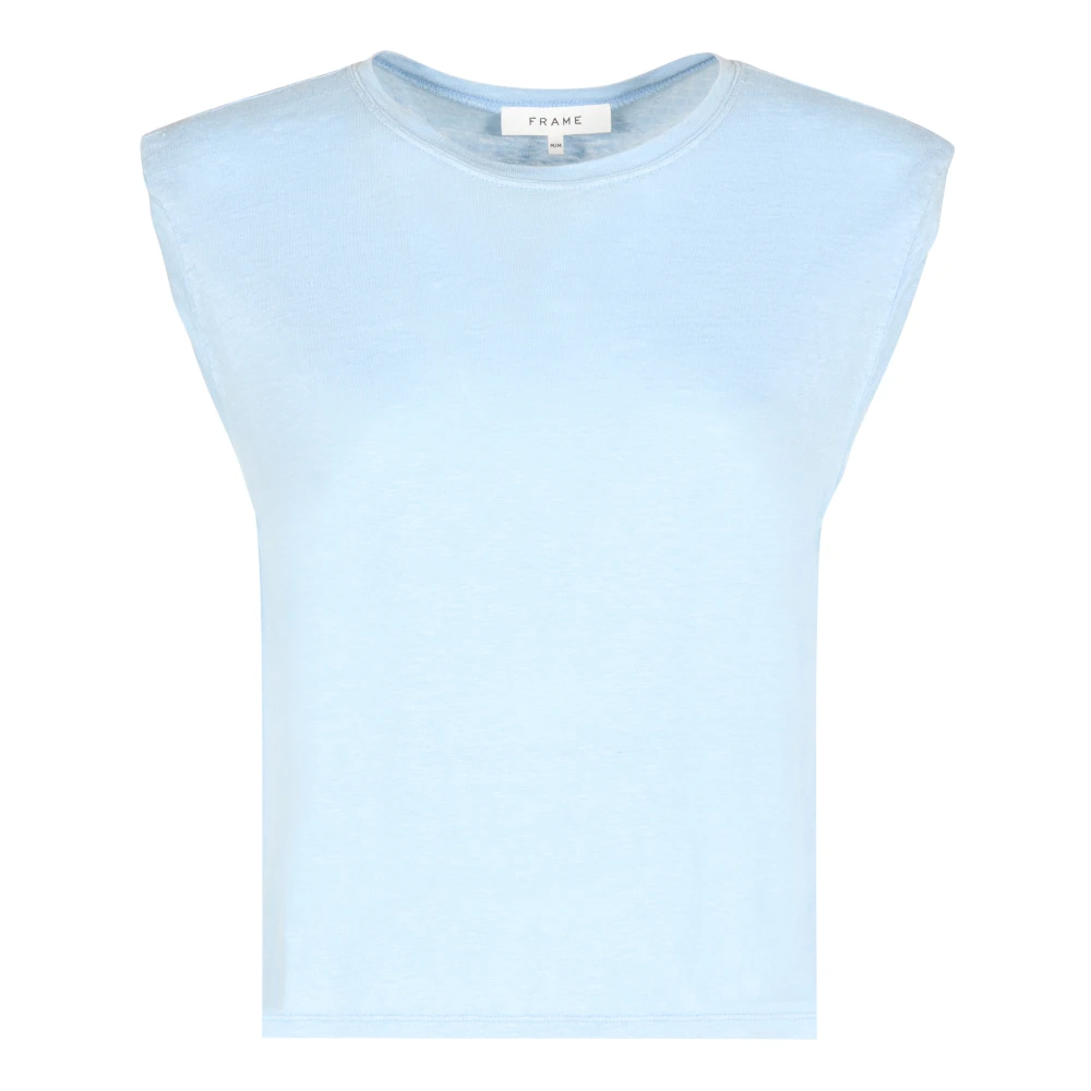 Frame Geribbelde Linnen T-shirt Blue Dames