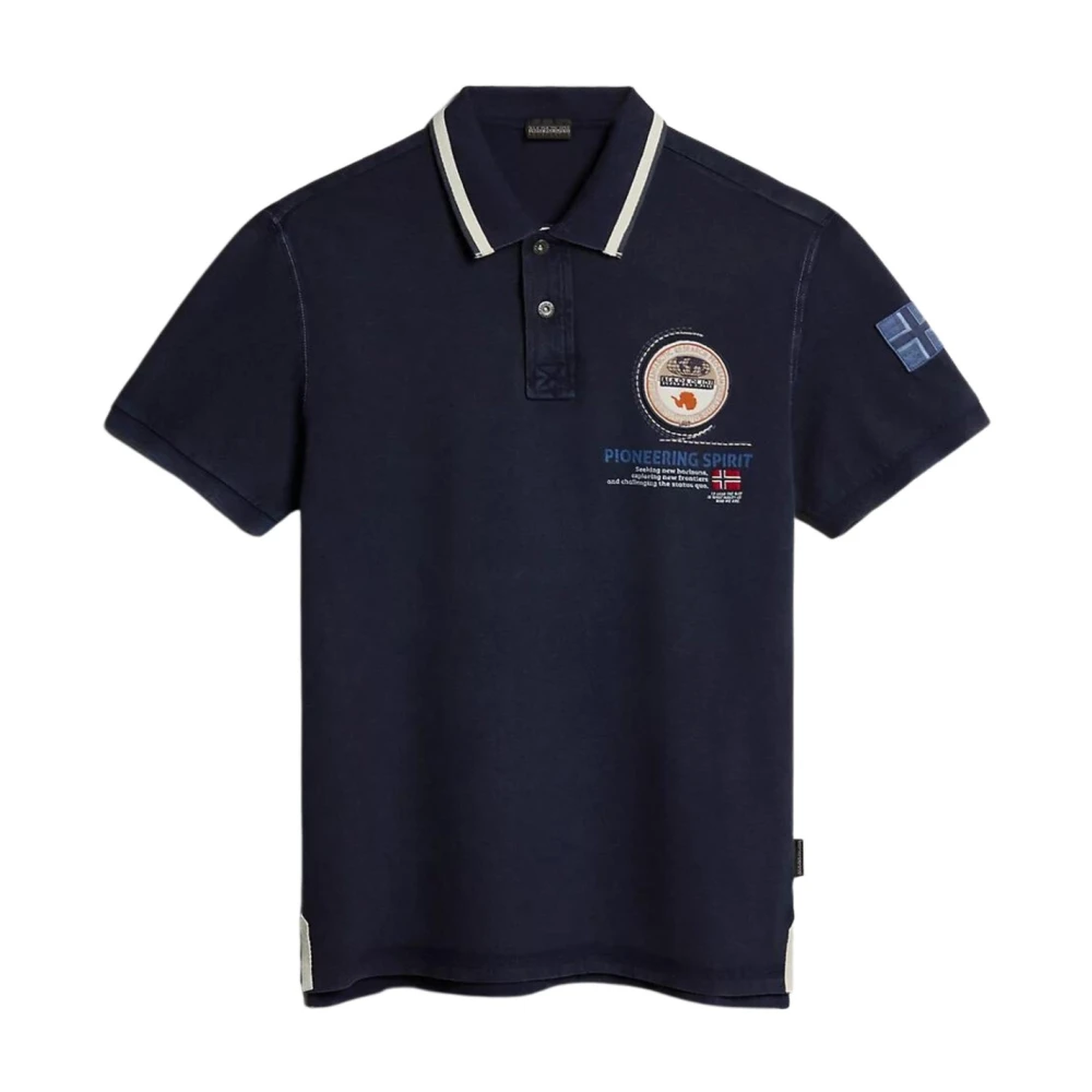 Napapijri Men's Blue Polo Shirts, M, Cotton Short Sleeve Polo Shirt