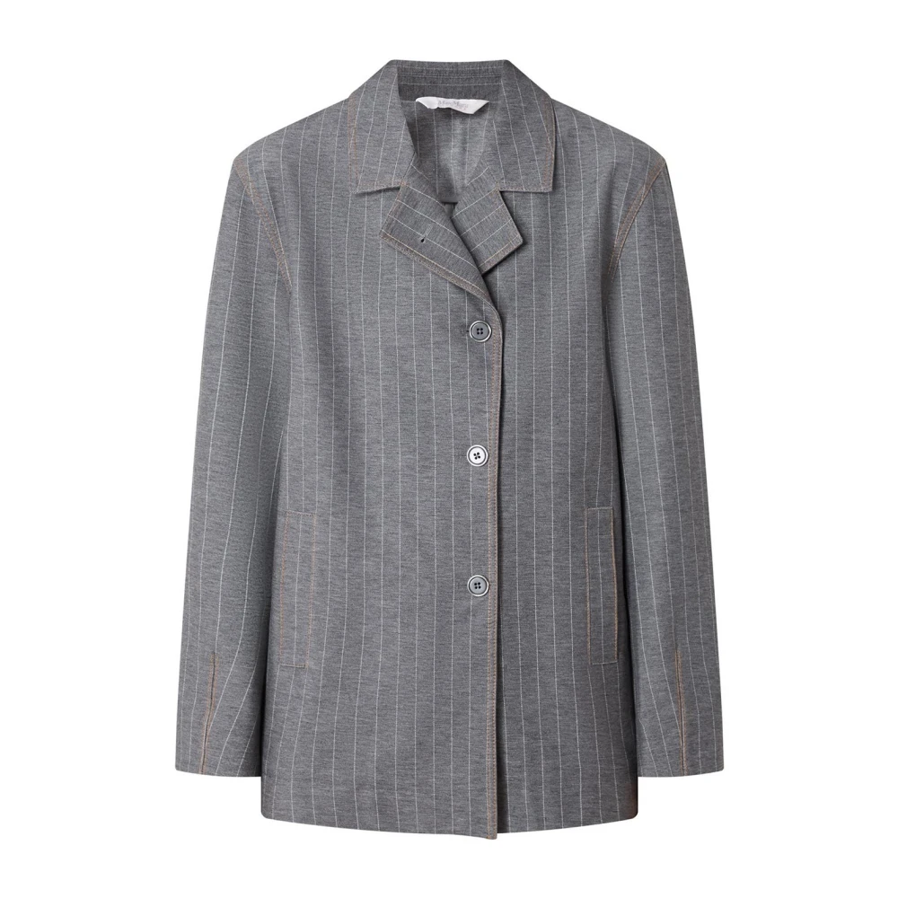 Max Mara Grijze Gestreepte Jas met Decoratieve Randen Gray Dames