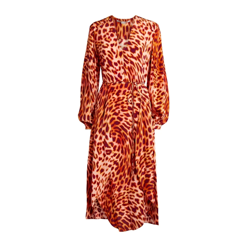 Stella Mccartney Zijden midi-jurk met lange mouwen Multicolor Dames