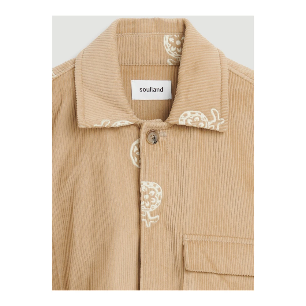 Soulland Geborduurde Corduroy Overshirt Beige Heren