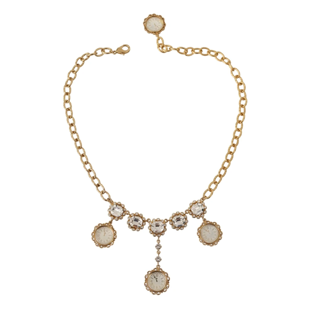 Dolce & Gabbana Gold Clock Statement Crystal Chain Necklace Gul Dam