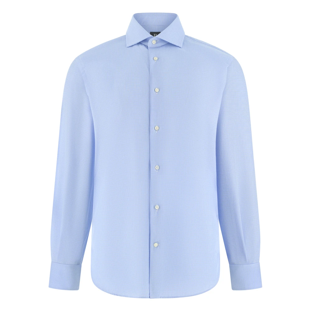 Boggi Milano Mannelijk Blauw Overhemden Heren, Xl, Katoen, Pied De Poule Windsor Collar Shirt