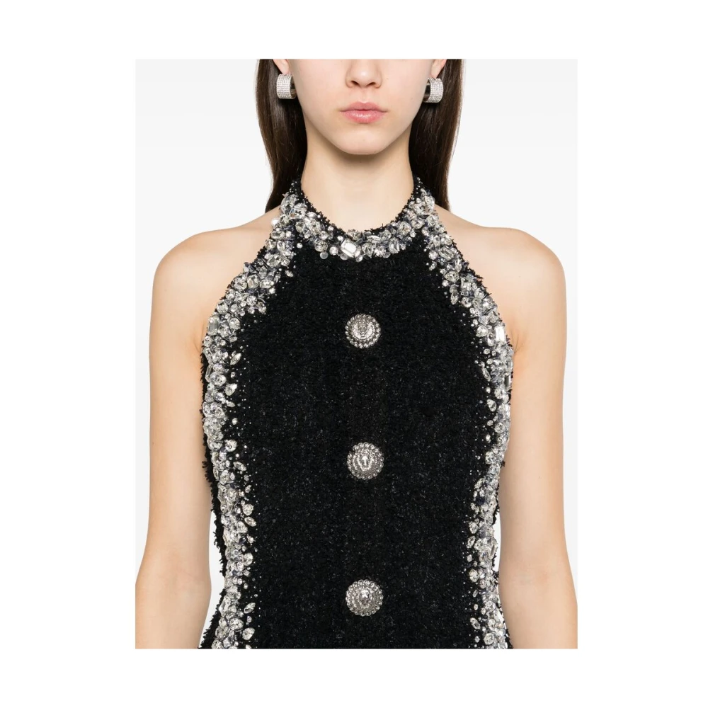 Balmain Zwarte Open Rug Jurk Black Dames