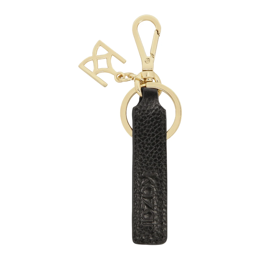 Kazar Zwarte leren sleutelhanger met gouden hardware Black Dames