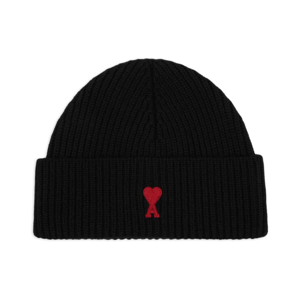 Ami Paris Uomo Nero - Cappello In Lana Con Motivo A Cuore - Accessories - One Size