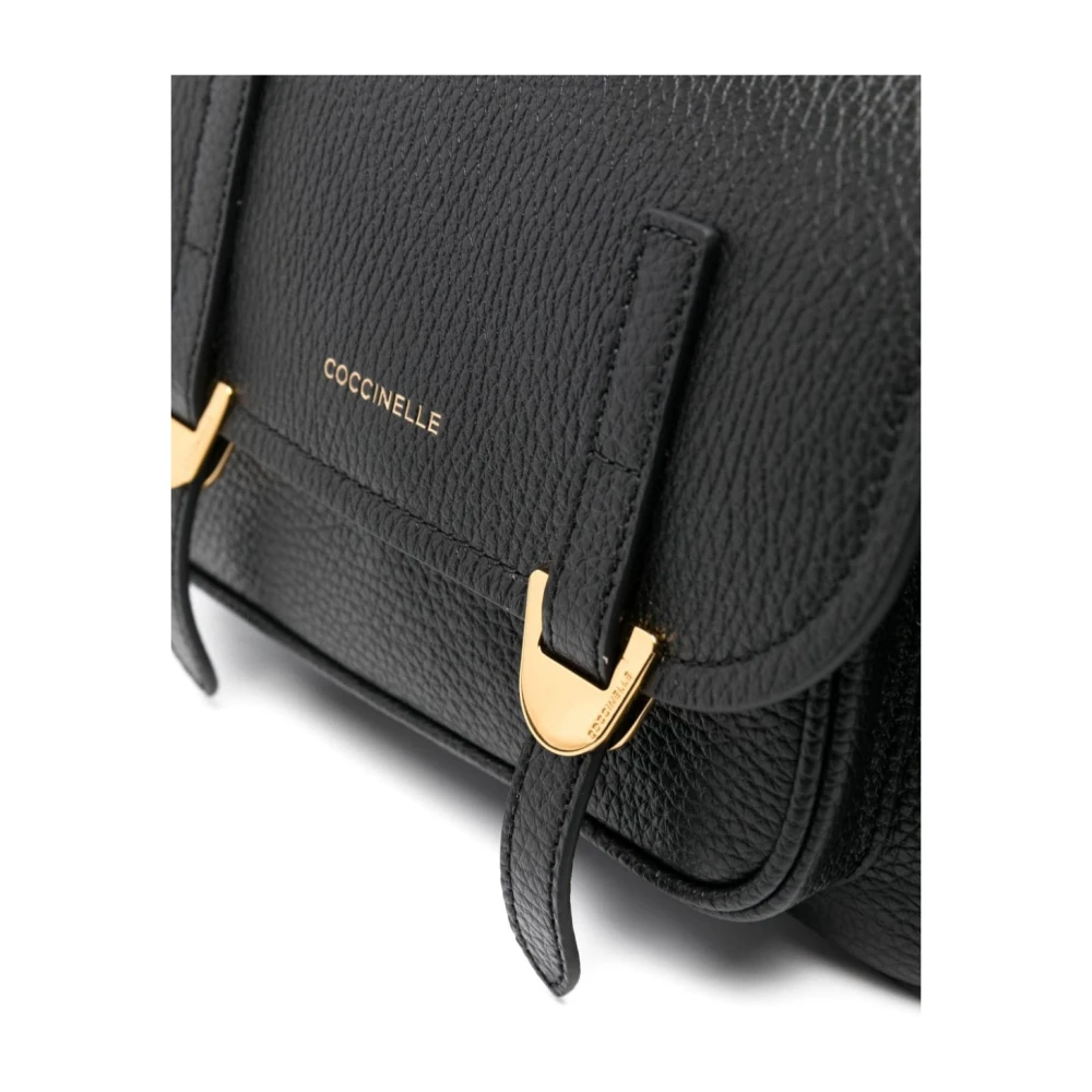 Coccinelle Zwarte leren schoudertas met gespdetail Black Dames