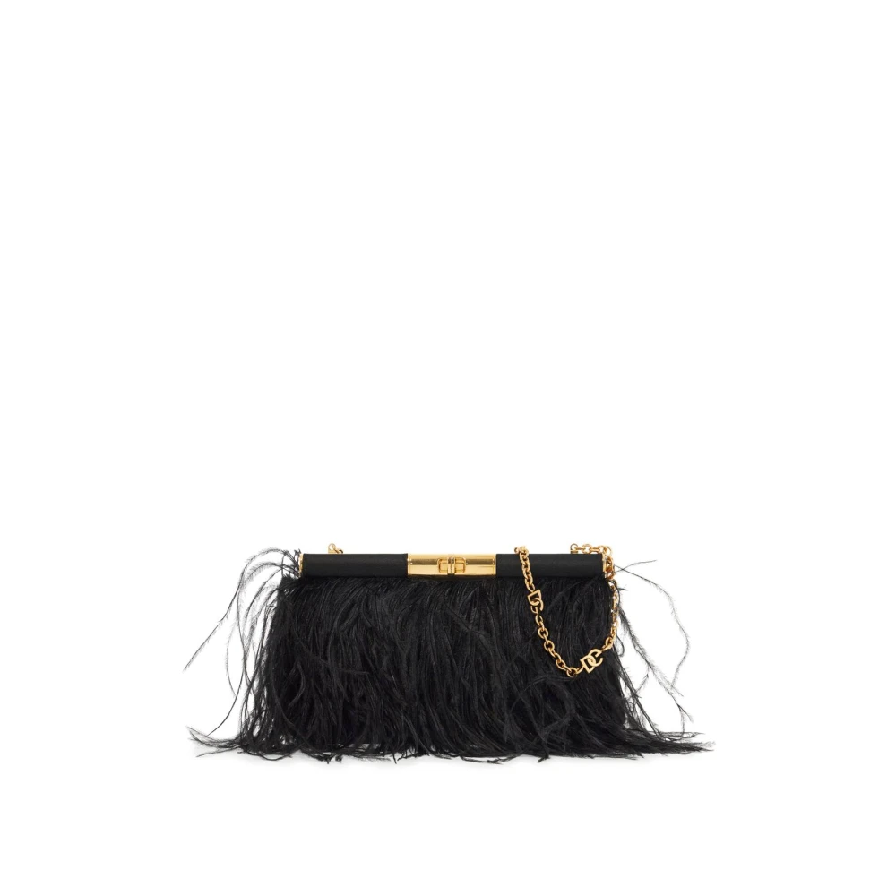 Dolce & Gabbana Zijden Veren Schoudertas met Ketting Black Dames