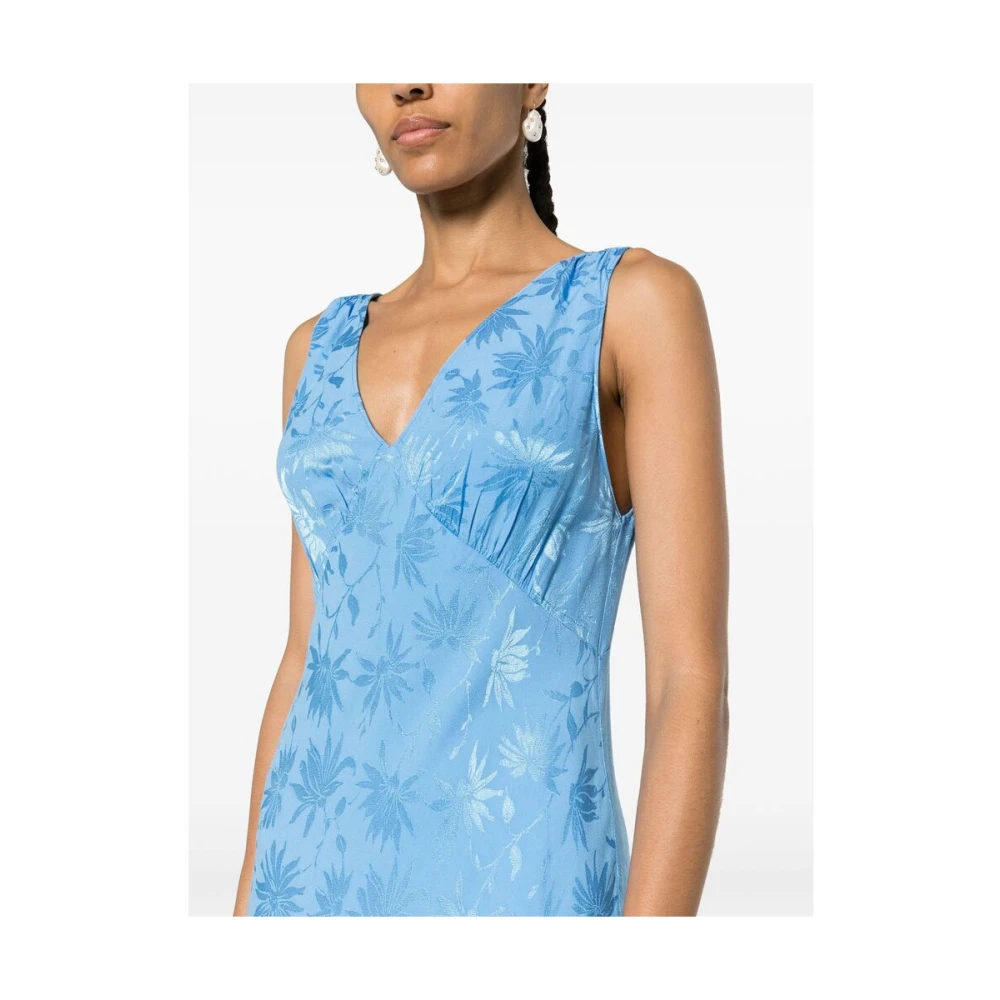 Rixo Blauwe V-hals Mouwloze Jacquard Jurk Blue Dames