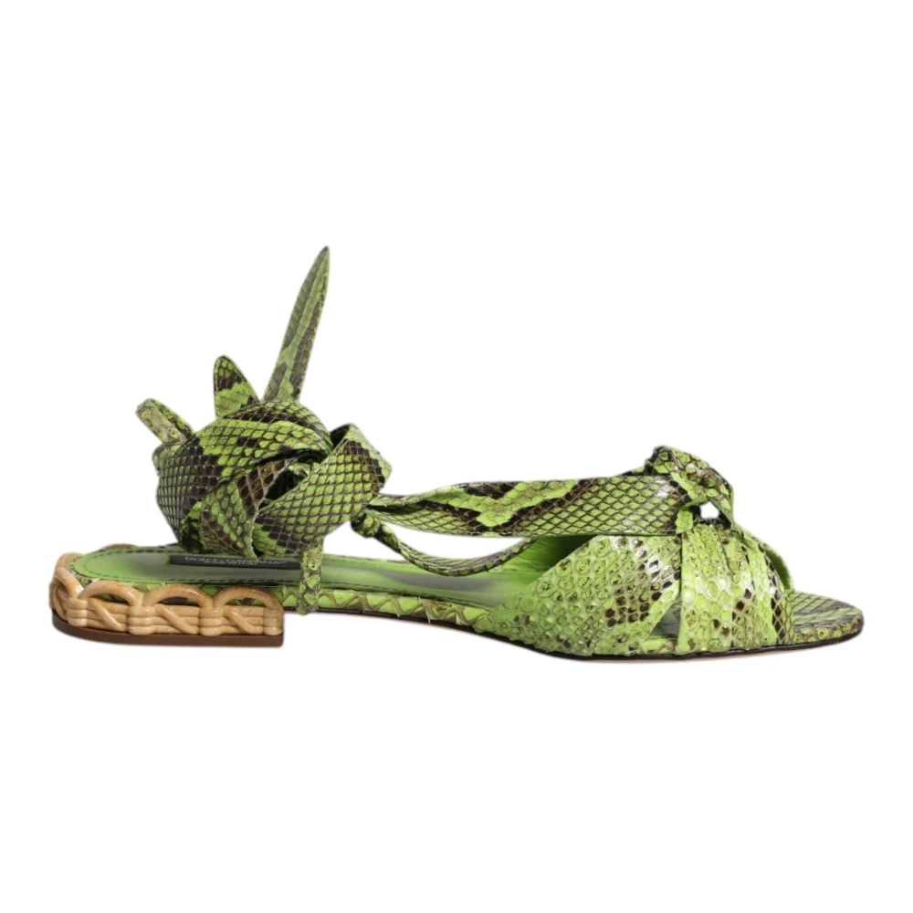 Dolce & Gabbana Women's Green Animal Print Ankle Wrap Sandals