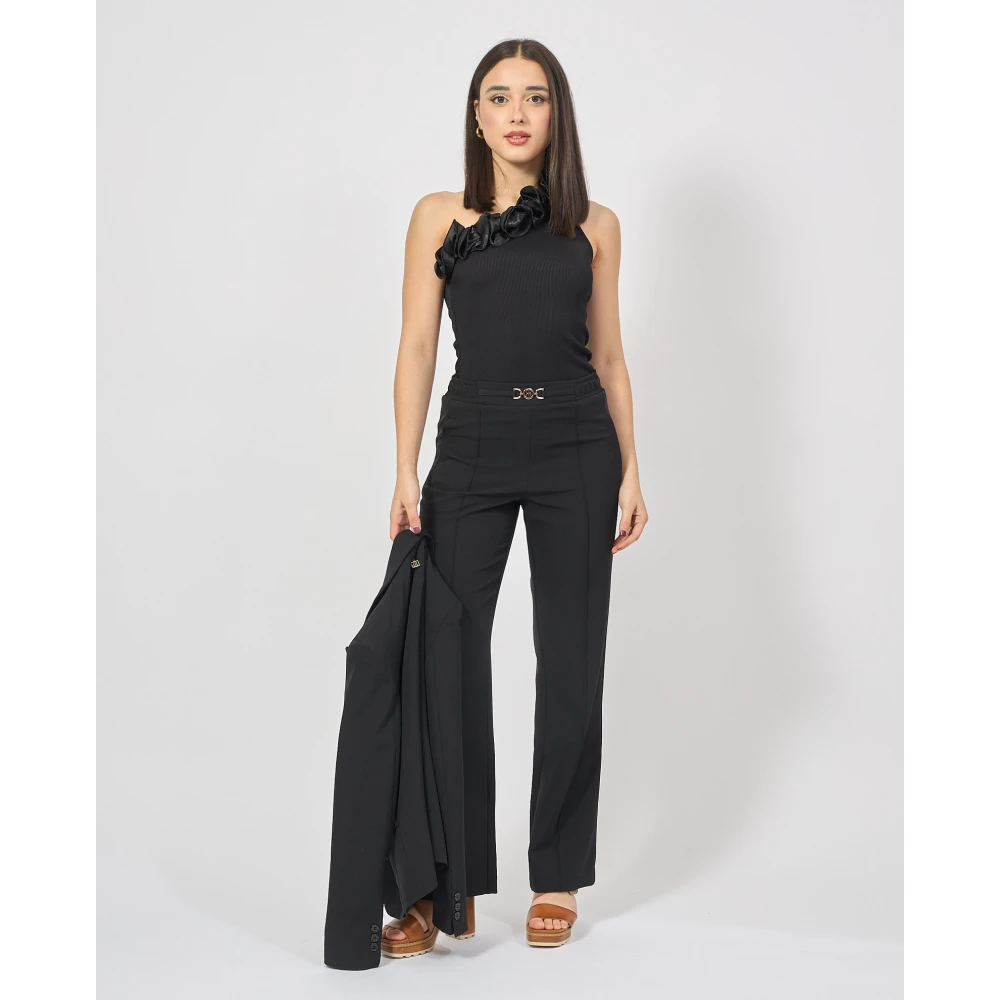 Fracomina Zwarte Bootcut Broek met Gouden Applicaties Black Dames