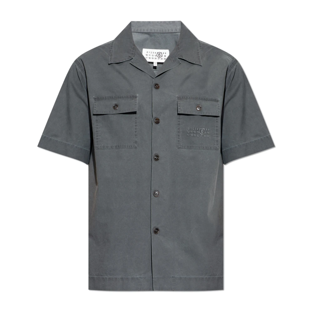 Mm6 Maison Margiela Men's Gray Short Sleeve Shirts, M, Logo Shirt