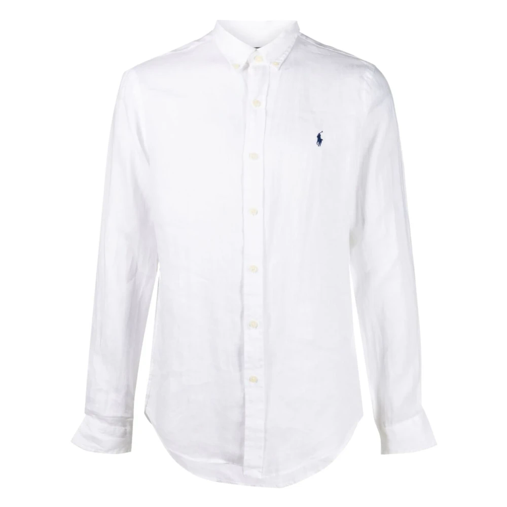 Polo Ralph Lauren Geborduurd Linnen Overhemd White Heren