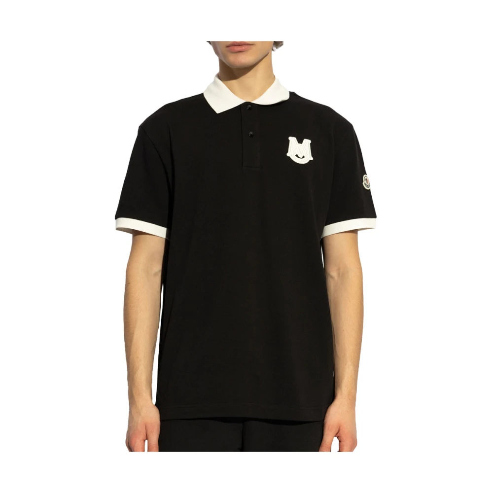 Moncler Polo Shirt Zwart met Witte Details Black Heren