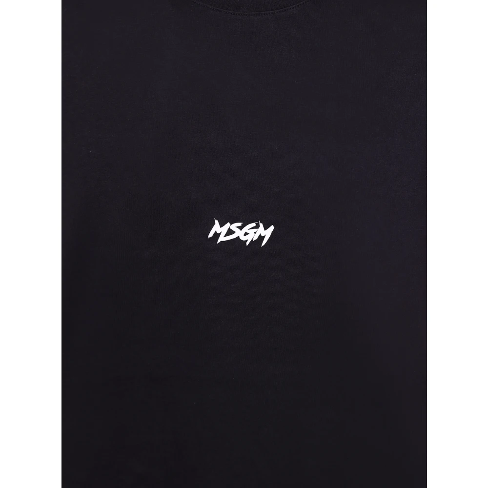 Msgm Zwart Crew-neck T-shirt met Logo Black Heren
